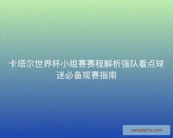 卡塔尔世界杯小组赛赛程解析强队看点球迷必备观赛指南